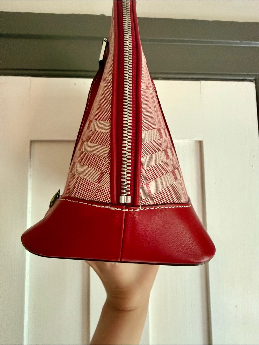 Burberry Red Plaid Satchel with Leather Trim - Picture 4 of 9